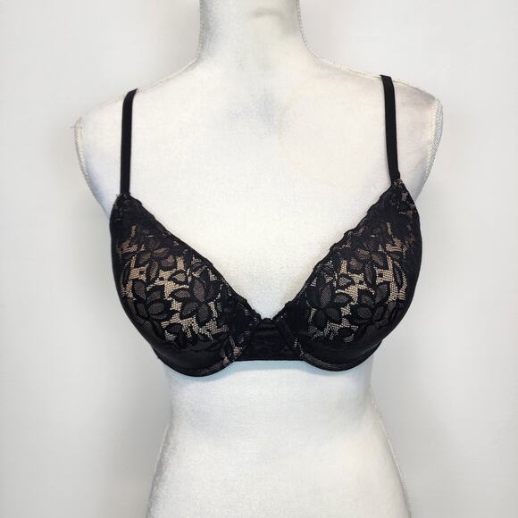 Natori Sheer Glamour Full Fit Contour Bra Size 36C Black Underwire Lace 731252 - Picture 2 of 11